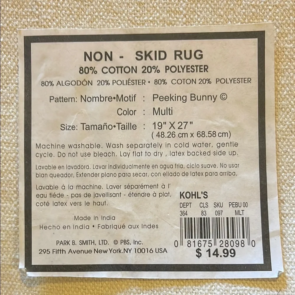 Kohl's Peeking Bunny Non-Skid Rug